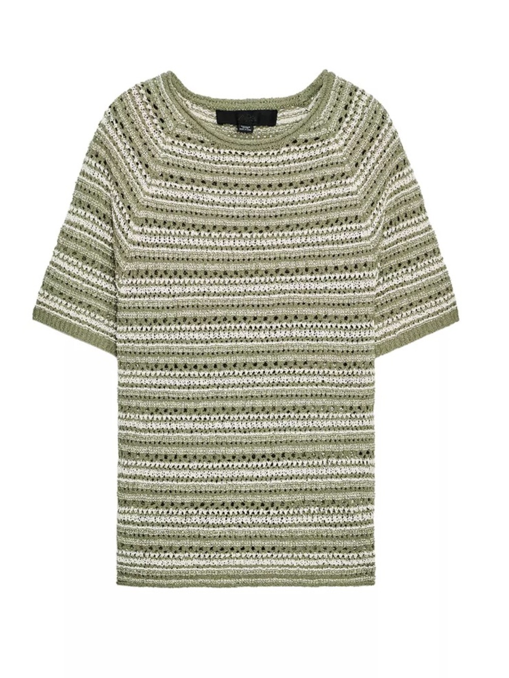 Zara Olive Green and Cream Striped Knit Top